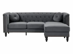 Vente-unique Sofá rinconera reversible de terciopelo capitoné antracita TURNER