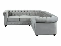 Vente-unique Sofá rinconera terciopelo en gris plateado CHESTERFIELD