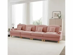 Online Sofá rinconero convertible con puff incluido espuma alta densidad chenilla Rosa