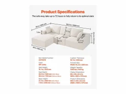 Hot Sofá Seccional Modular SucceBuy en Forma de L con Chaise Longue y Cojín Beige