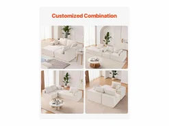Hot Sofá Seccional Modular SucceBuy en Forma de L con Chaise Longue y Cojín Beige