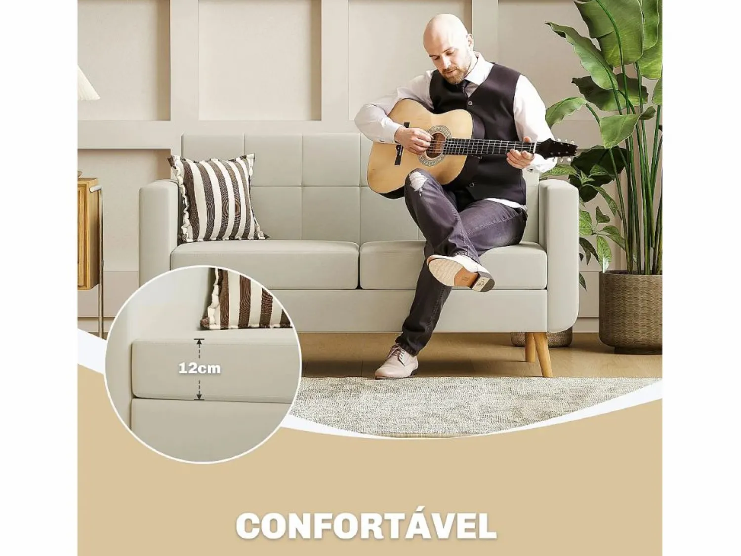Hot Homcom Sofá Sere 2 plazas con reposabrazos crema 75x138,5x70 cm Beige