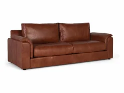 Clearance Giner y colomer Sofá tapizado en piel natural estilo vintage 3 plazas Marru00f3n