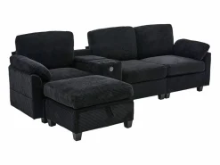 Sale Sofá 266x136x82cm moderno multifunción con puf de almacenaje, ideal para salón pana Negro