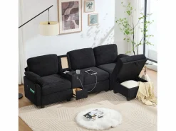 Sale Sofá 266x136x82cm moderno multifunción con puf de almacenaje, ideal para salón pana Negro