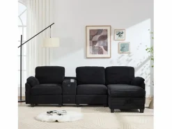 Sale Sofá 266x136x82cm moderno multifunción con puf de almacenaje, ideal para salón pana Negro
