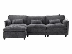 New Sofá 279x83x85cm soporte para móvil integrado y puf modular tapizado chenille Sofá Modular