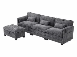 New Sofá 279x83x85cm soporte para móvil integrado y puf modular tapizado chenille Sofá Modular