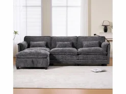 New Sofá 279x83x85cm soporte para móvil integrado y puf modular tapizado chenille Sofá Modular