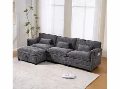 New Sofá 279x83x85cm soporte para móvil integrado y puf modular tapizado chenille Sofá Modular