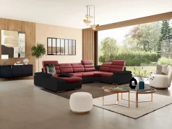 Sale Sofá XXL Rojo/Negro ángulo izquierdo BOILEAU - Barato Sofá Xxl