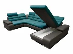 Discount Vente-unique Sofá XXL turquesa y antracita ángulo derecho BOILEAU Gris antracita / Azul turquesa
