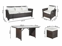 Saldosystocks Sofa + Mesa + 2 Sillones+ 2 pufs de Ratan PE. Muebles de Jardin y Terraza,