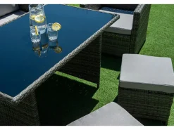 Saldosystocks Sofa + Mesa + 2 Sillones+ 2 pufs de Ratan PE. Muebles de Jardin y Terraza,