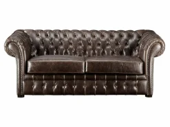Vente-unique Sofa 3+2+1 plazas chesterfield de piel envejecida CLOTAIRE