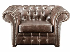 Vente-unique Sofa 3+2+1 plazas chesterfield de piel envejecida CLOTAIRE