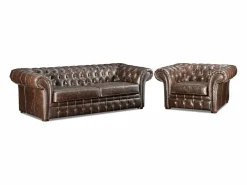 Vente-unique Sofa 3+1 plazas de piel envejecida chesterfield CLOTAIRE