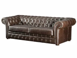 Vente-unique Sofa 3+1 plazas de piel envejecida chesterfield CLOTAIRE