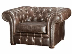 Vente-unique Sofa 3+1 plazas de piel envejecida chesterfield CLOTAIRE