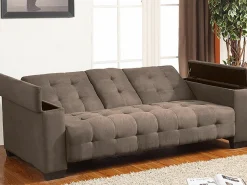Vente-unique Sofa cama 3 plazas clic-clac de microfibra, marrón DEVONSHIRE