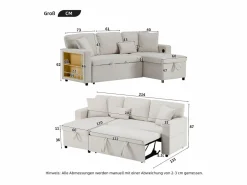 Sofa cama esquina 214x131x87cm estilo moderno con puerto USB y almacenaje tela terciopelo perfecto para salon