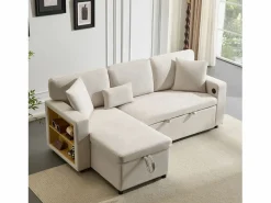 Sofa cama esquina 214x131x87cm estilo moderno con puerto USB y almacenaje tela terciopelo perfecto para salon