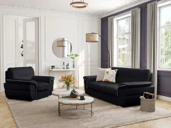 Clearance LINEA SOFA Sofa de 3 plazas de piel de becerro THIBAULT Negro
