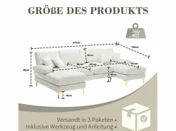 Outlet Sofa en U grande sofa modular moderno apoyo ergonomico chenilla salon Beige