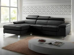 Vente-unique Sofa rinconera de piel negra y angulo izquierdo MISHIMA