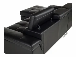 Vente-unique Sofa rinconera de piel negra y angulo izquierdo MISHIMA