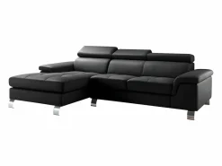 Vente-unique Sofa rinconera de piel negra y angulo izquierdo MISHIMA