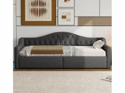 ModernLuxe Sofá-cama acolchado 90×200 cm - con tira LED luminosa - compartimento de almacenamiento - con somier de láminas -