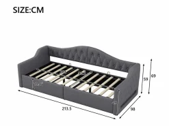 ModernLuxe Sofá-cama acolchado 90×200 cm - con tira LED luminosa - compartimento de almacenamiento - con somier de láminas -
