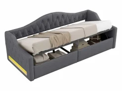 ModernLuxe Sofá-cama acolchado 90×200 cm - con tira LED luminosa - compartimento de almacenamiento - con somier de láminas -