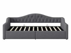ModernLuxe Sofá-cama acolchado 90×200 cm - con tira LED luminosa - compartimento de almacenamiento - con somier de láminas -