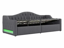 ModernLuxe Sofá-cama acolchado 90×200 cm - con tira LED luminosa - compartimento de almacenamiento - con somier de láminas -