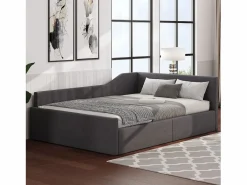 Outlet Sofá-cama acolchado 140×200 cm - con espacio de almacenamiento - con somier de láminas - MDF+lino - Cama Diván