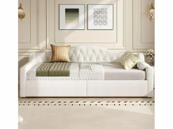 Best Sofá-cama acolchado 140×200 cm - con tira luminosa LED - almacenamiento - con somier de láminas - Cama Diván