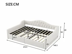 Best Sofá-cama acolchado 140×200 cm - con tira luminosa LED - almacenamiento - con somier de láminas - Cama Diván