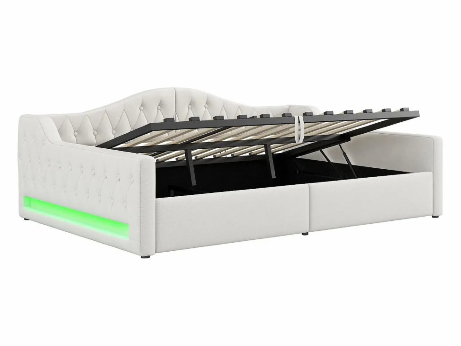 Best Sofá-cama acolchado 140×200 cm - con tira luminosa LED - almacenamiento - con somier de láminas - Cama Diván