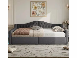 Hot Sofá-cama acolchado 140×200 cm - con tira LED luminosa - compartimento de almacenamiento - con somier de láminas - Cama Diván