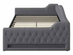 Hot Sofá-cama acolchado 140×200 cm - con tira LED luminosa - compartimento de almacenamiento - con somier de láminas - Cama Diván