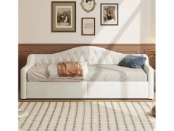 ModernLuxe Sofá-cama acolchado 90×200 cm - con tira luminosa LED - almacenamiento - con somier de láminas -