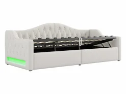 ModernLuxe Sofá-cama acolchado 90×200 cm - con tira luminosa LED - almacenamiento - con somier de láminas -