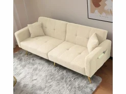 KOMHTOM Sofá-cama con función de cama, ángulo ajustable, patas doradas, con cojines y bolsillos de almacenamiento laterales,