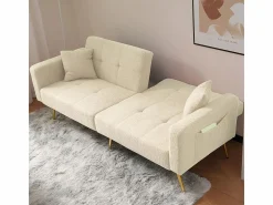 KOMHTOM Sofá-cama con función de cama, ángulo ajustable, patas doradas, con cojines y bolsillos de almacenamiento laterales,