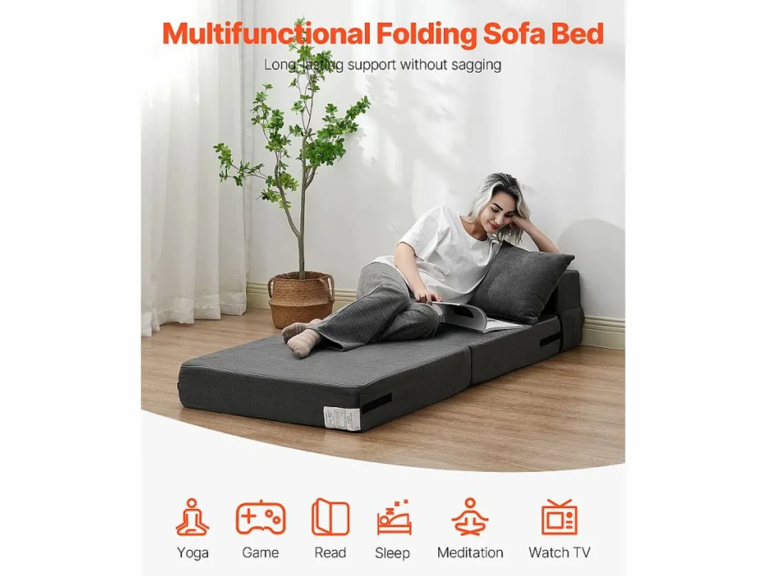 Sale Sofá-Cama Plegable SucceBuy, 3 en 1 Plegable con 2 Almohadas, Gris Oscuro, Individual Sofá Vintage