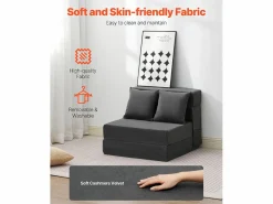 Sale Sofá-Cama Plegable SucceBuy, 3 en 1 Plegable con 2 Almohadas, Gris Oscuro, Individual Sofá Vintage