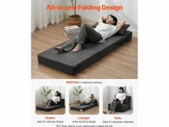 Sale Sofá-Cama Plegable SucceBuy, 3 en 1 Plegable con 2 Almohadas, Gris Oscuro, Individual Sofá Vintage