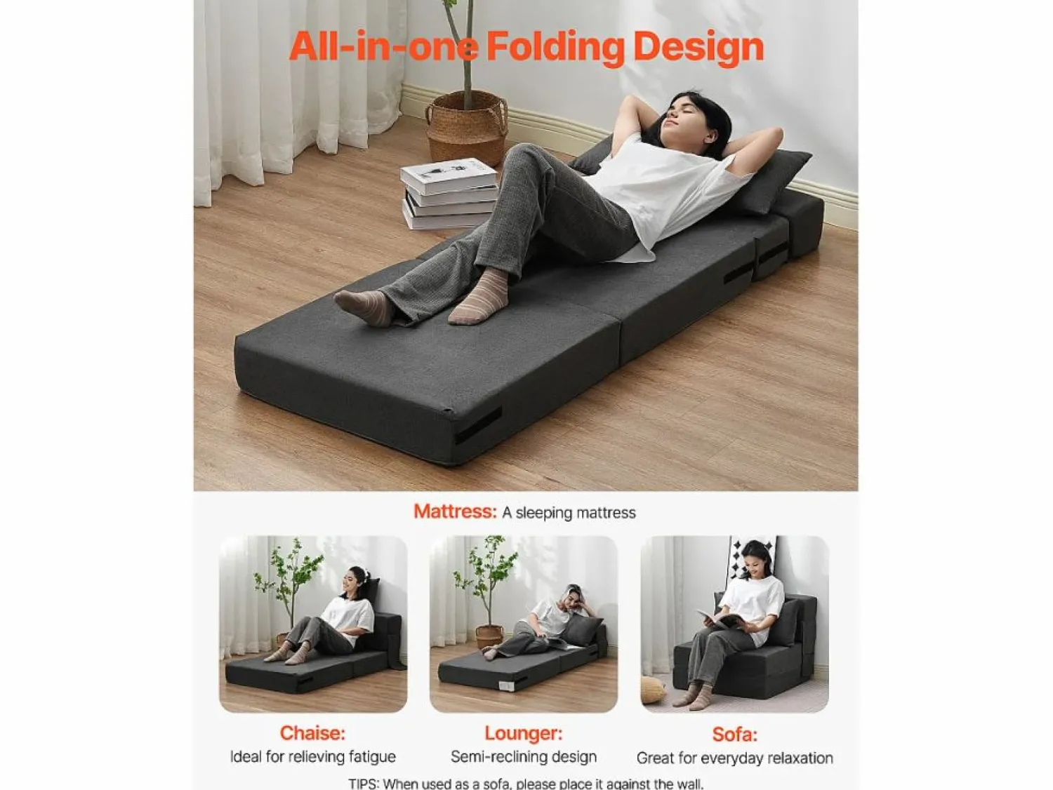 Sale Sofá-Cama Plegable SucceBuy, 3 en 1 Plegable con 2 Almohadas, Gris Oscuro, Individual Sofá Vintage